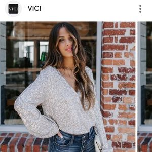 VICI GILLY Sequins Faux Wrap Bodysuit